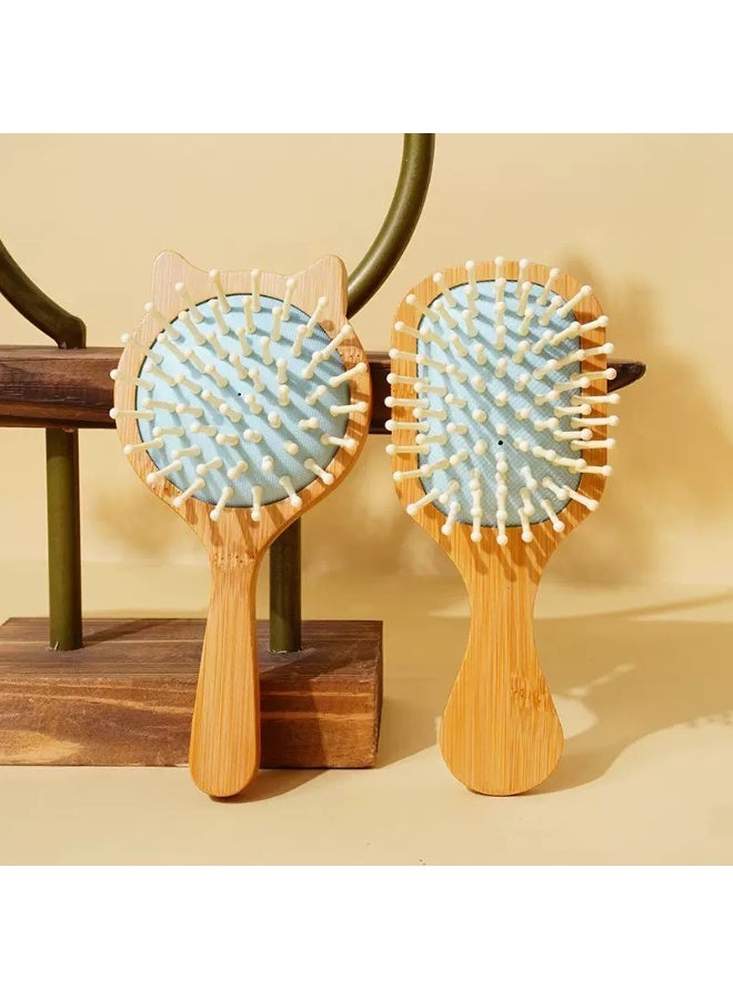 فرشاة تدليك شعر صغيرة مزودة بوسادة هوائية، مشطان تدليك من الخيزران الطبيعي مع فرشاة تنظيف، فرشاة تصفيف شعر رطبة/جافة للشعر المجعد والمستقيم والكثيف والناعم، أداة فك تشابك الشعر مضادة للكهرباء الساكنة وسهلة السفر للرجال والنساء والأطفال، فرشاة فك تشابك الشعر، مدلكات فروة الرأس الصغيرة المستديرة (أزرق/وردي) - Image 2